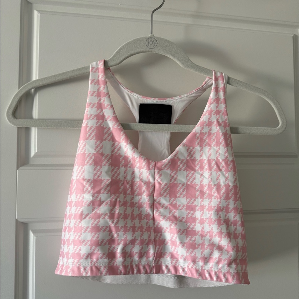 ONA BY YOON CHUNG Sports Bra Pink White Houndstooth Top Active Sport Medium